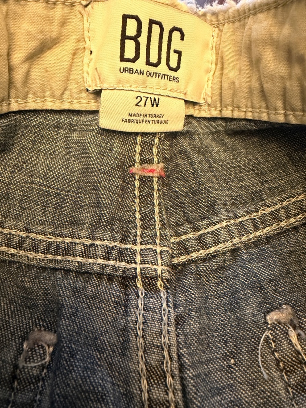 BDG Wide Leg Cargo Jeans in Blue with Tan Patch Pockets - Picture 3 of 11